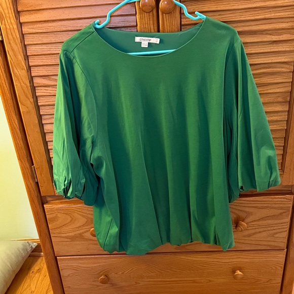NWOT Chico's Vibrant Green Bubble Sleeve Blouse Size 3 (XL) - Picture 1 of 9